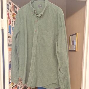 J. Crew Thick Pure Linen Green Buttondown Collar